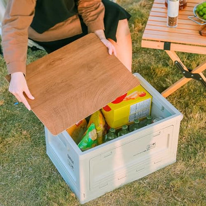 Foldable Closet Box Car Storage Container Camping Folding Storage Box Wood Lid Camping Storage Bin - color: ArmyGreen-27L