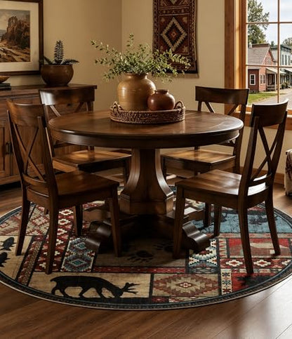 YIHOUSE Rustic Round Rug 4ft, Washable Circle Rug with Non-Slip Backing, Low Pile Soft Western Cabin Rugs for Living Room, Bedroom - color: Brown, size: 4' (Round)
