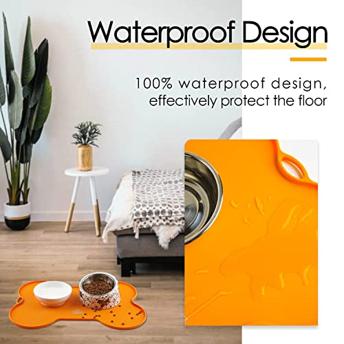 Super Design Dog Food Mat Dog Bowl Mat for Food and Water Silicone Non Spill Cat Feeding Mat Puppy Placemat Waterproof - 20.5" x 14.5", Orange - color: Orange-2