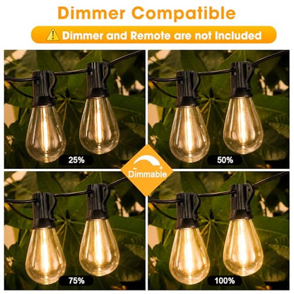 GvvooHome 50FT LED Outdoor String Lights with 16 Shatterproof Waterproof Replaceable Bulbs(1 Spare), 2700K Commercial Grade Patio Lights, Outside Hanging Light for Yard Garden Porch Deck Decor - size: 50FT