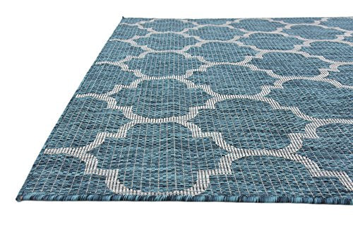 Unique Loom Outdoor Trellis Collection Area Rug (5' 3" x 8' Rectangle, Teal/ Gray) - color: Teal/Gray, size: 5'3" x 8' (Rectangular)