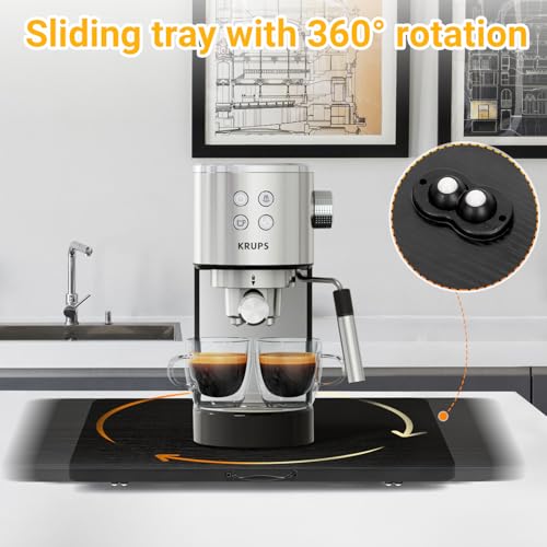 Sliding Tray for Coffee Maker, 360° Rotating Appliance Slider for Kitchen Appliances, Wooden Sliding Tray Suitable for Kitchen Countertops and Kitchen Appliances(Black, Large) - color: Black