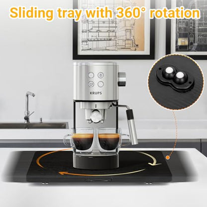 Sliding Tray for Coffee Maker, 360° Rotating Appliance Slider for Kitchen Appliances, Wooden Sliding Tray Suitable for Kitchen Countertops and Kitchen Appliances(Black, Large) - color: Black