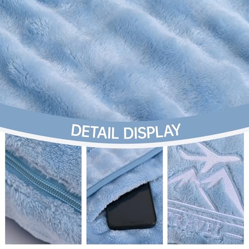 Travel Blanket and Pillow-2-in-1, Ultra-Soft&Compact, One-Piece Airplane Blanket with Hand Luggage Belt and Backpack Clip,Travelers Accessories Gifts, 61x43 Inches (Blue) - color: Blue