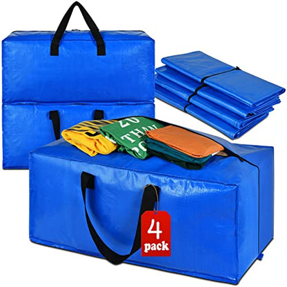 4 Pack Heavy Duty Extra Large Moving Bags - Strong Handles& Backpack Straps - Blue Storage Bags Alternative to Moving Boxes Bins, Packing bag Compatible with Ikea Frakta Cart - color: Blue, size: 4 Pack