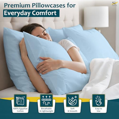 Pillow Cases - Set of 2, Light Blue Solid Standard/Queen (20" X 30") - Pillow Covers Made of 100% Cotton - 300 Thread Count Super Soft and Breathable Sateen Weave Pillowcases. - color: Light Blue Solid, size: Standard/Queen (20"X30")