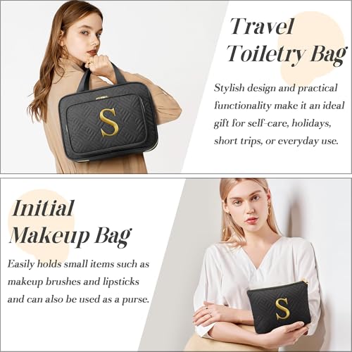 Personalized Gifts for Women, Initial Toiletry Bag Hanging Travel Organizer & Makeup Cosmetic Bag with Embroidery Letter Teacher Appreciation Gift Birthday Mothers Day Gifts for Mom Wife Friend Sister - style: E