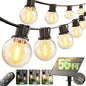addlon 56FT(50+6) Solar String Lights Outdoor with Remote, 27 Shatterproof G40 Bulbs, Solar Powered & USB Charging Patio Lights, Dimmable Waterproof Solar String Lights for Outside, Camping, Backyard - size: 50FT