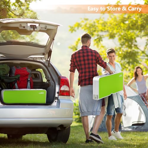 VINGLI 4Ft Portable Folding Picnic Table Camping Table Foldable Set with 4 Seats with Umbrella Hole Suitcase Card Table-220 Lbs Support Aluminum Frame, Plastic RV Tabletop for Yard, Travel-Black - color: Green
