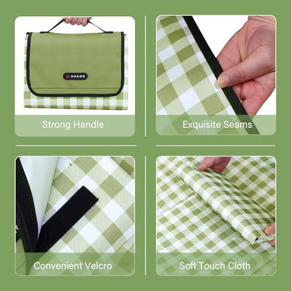 HX&OD Picnic Blanket Outdoor Extra Large Picnic Mat 80"X60" Camping Blanket Beach Blanket Foldable Waterproof Sand Mat Hiking Travel Family Concerts(Green) - color: Green, size: 80”x 60”