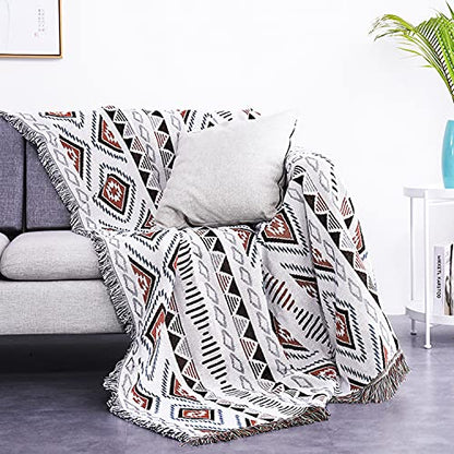 Luxlovery Bohemian Sofa Throw Blankets Ethnic Woven Boho Geometric White and Khaki Throw Blanket for Couch Aztec Bed Throws Oversized Chair Sofa Cover with Tassels(51"x63") - color: Mocha, size: 51"x63",130x160cm