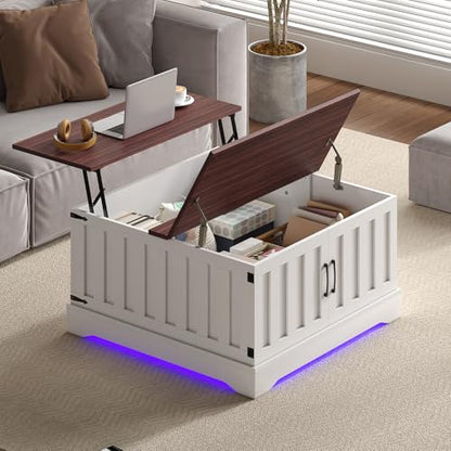 HedoAjim Lift Top Coffee Table with Storage, 31.5" Square Coffee Table with Large Hidden Storage, Wood Living Room Table Center Table for Living Room Dining Reception Room - color: White Brown