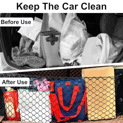 Cargo Net, Premium Dual-Layer Nylon Cargo Net for SUV, Automotive Exterior Accessories, Adjustable Elastic Trunk Net with Hook, Car Accessories for SUV, Truck, Pickup (35.4x15.7 Inch) - size: 35.4x15.7 Inch