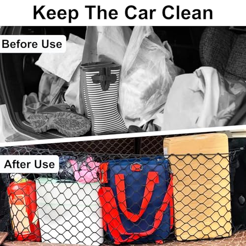 Cargo Net, Premium Dual-Layer Nylon Cargo Net for SUV, Automotive Exterior Accessories, Adjustable Elastic Trunk Net with Hook, Car Accessories for SUV, Truck, Pickup(51.2x17.7 Inch) - size: 51.2x17.7 Inch