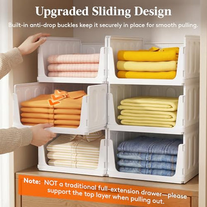 Lifewit 4 Pack Stackable Closet Organizers for Shelf, Plastic Clothes Storage Basket Bins for Wardrobe, Multifunctional Stacking Sweater Containers for Shelves, RV, Pantry, Kitchen, Dorm, 12.6" Wide - size: 16.5" Depth