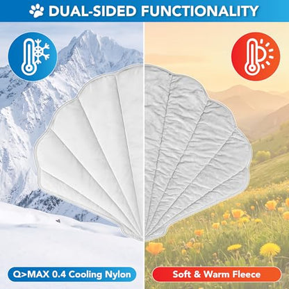 PetAmi Dog Cooling Mat, Sea Shell Shape, Pet Pad with Cooling Nylon & Soft Fleece, Q-Max > 0.4 Reversible All Season Blanket for Dogs & Cats, Medium 40x47 in, Light Grey - color: Light Grey, size: Medium
