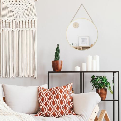 LONGWIN Hanging Wall Circle Mirror Decor Gold Geometric Mirror with Chain for Bathroom Bedroom Living Room 11.8" - size: 11.8"L x 11.8"W