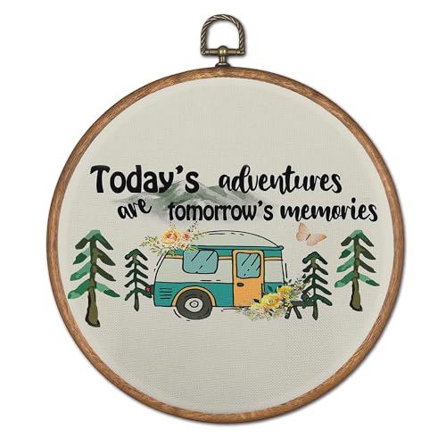 TopXmai Funny Camping Round Wall Art Decor, Today's Adventures Are Tomorrow's Memories Canvas Wall Art Framed, Camping Lover Gifts Wall Hanging Decor for RV Camper Bedroom Home, 10x10 Inch - color: Colour12