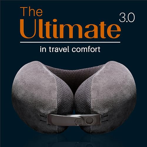Go Travel Ultimate 3.0 Travel Pillow, Deluxe Memory Foam Neck Pillow with Magnetic Closure and Side Pocket, Ideal for Commute, Airplane, Car & Bus, Travel Essentials, Made in USA, Dark Gray