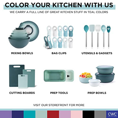 COOK WITH COLOR Mixing Bowls with TPR Lids - 12 Piece Plastic Nesting Bowls Set includes 6 Prep Bowls and 6 Lids, Microwave Safe Mixing Bowl Set (Teal) - color: Teal TPR Lids