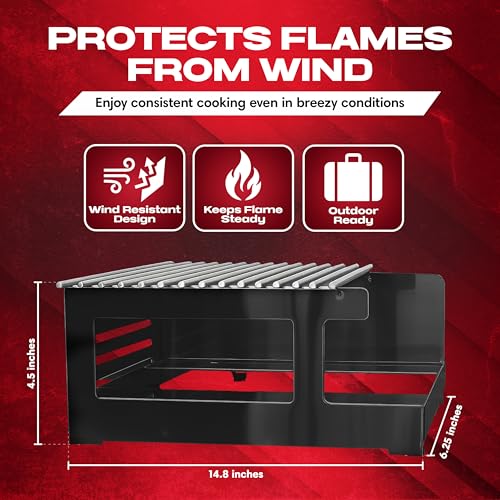 Chef Master Butane Stove Cover - Universal Fit for Any Standard Size - Premium Black Steel Collapsible Camp Wind Guard - Camping Windscreen & Grill Wind Blocker Panel - Outdoor Cooking Accessory 90278 - size: Black Steel
