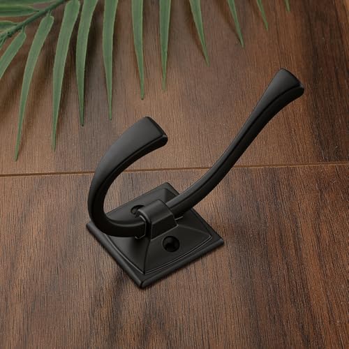 HARPOON 5 Pcs Prong Hook, Heavy Duty Two Flared Coat Hooks,Wall Mounted with 4 Screws,Utility Hooks for Scarf, Bag, Towel, Key, Cap, Cup, Hat - Matte Black - color: Matte Black