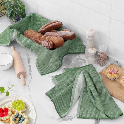 Homaxy Premium Kitchen Towels(18”x 28”, 6 Pack), Large Cotton Kitchen Hand Towels, Flat and Terry Dish Towels, 380 GSM Highly Absorbent Tea Towel Set with Hanging Loop, Grass Green - color: Grass Green, style: 6-pack