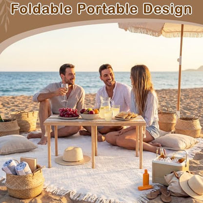 Geelin 36" x 18" Boho Picnic Table for 2 People Low Folding Portable Outdoor with Table Runner, Adjustable Legs, Blanket, and Waterproof Storage Bag for Couples Camping, Beach, BBQ, Backyard