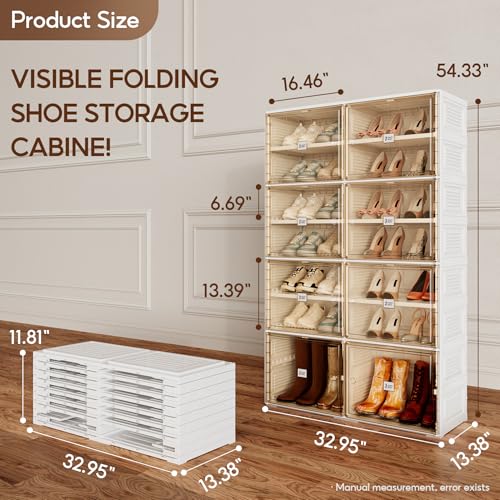ANTBOX Portable Shoe Rack Organizer for Closet Entryway, Stackable Sneaker Storage Shoe Cabinet with Magnetic Clear Door, Large Plastic Storage containers Bins with Lids 7 Tiers 28 Pairs - size: 7 Tiers 28 Pairs