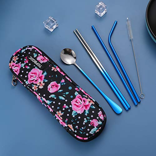 Travel Utensils,Reusable Silverware Set To Go Portable Cutlery Set with a Waterproof Carrying Case for Lunch Boxes Workplace Camping Picnic (GraBlue) - color: Gradient Blue + TeaSpoon