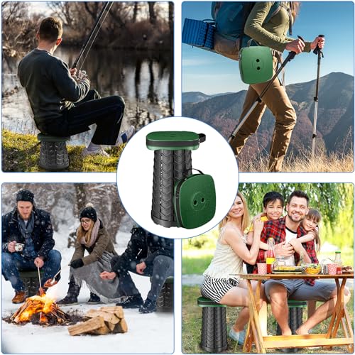 aboutool Folding Camping Stool, Square Collapsible Portable Stool with Elastic Seat Cushion& Adjustable Nylon Bag, Sturdy Lightweight Telescoping Foldable,Max Load 485lb (Green) - color: Green