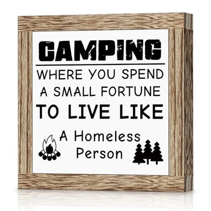 Camping Wooden Sign Desk Decor RV Accessories for Inside Camper Decor Rustic Wood Plaque Sign for Travel Trailers Camping Gifts for Camper Lovers Women Men