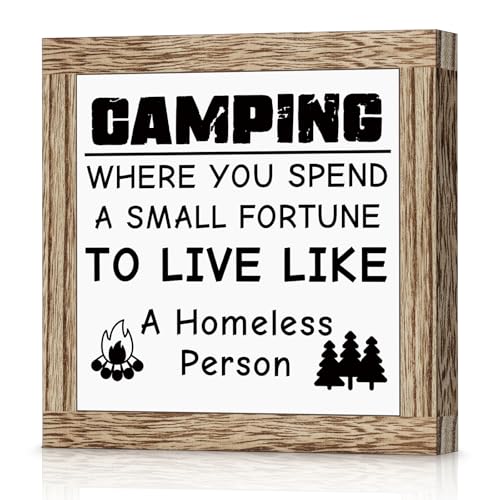 Camping Wooden Sign Desk Decor RV Accessories for Inside Camper Decor Rustic Wood Plaque Sign for Travel Trailers Camping Gifts for Camper Lovers Women Men