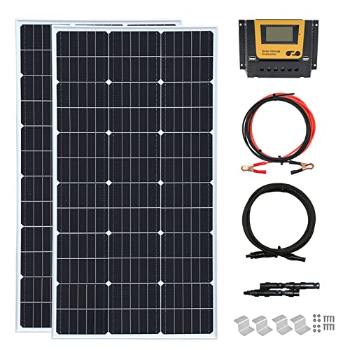 200 Watt 12Volt/24VVolt Solar Panel Kit 2X 100W Monocrystalline Module 20A Charge Controller for RV, Boats, Trailer, Camper,Off-Grid System (200W Solar kit) - style: 200W solar kit