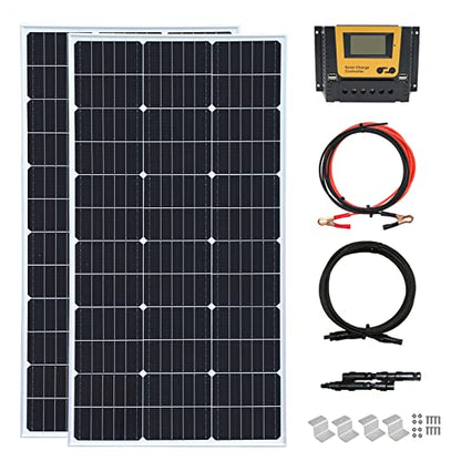 200 Watt 12Volt/24VVolt Solar Panel Kit 2X 100W Monocrystalline Module 20A Charge Controller for RV, Boats, Trailer, Camper,Off-Grid System (200W Solar kit) - style: 200W solar kit