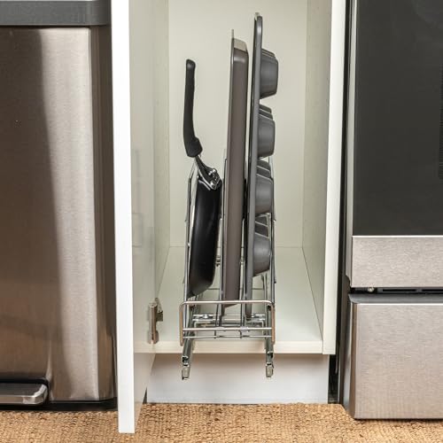 Household Essentials Glidez Multipurpose Chrome-Plated Steel Pull-Out/Slide-Out Storage Organizer for Cookware and Bakeware - Fits Standard Size Cabinet or Shelf, Chrome - size: 5" - Extended, style: Single Tier