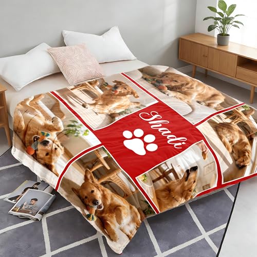 Custom Dog Blanket with Photo, Personalized Name Blanket with Pet Picture, Pets Memorial Gifts for Dogs Lovers, Customized Pet Memorial Remembrance Loss of Dog Sympathy Gifts - color: Design13