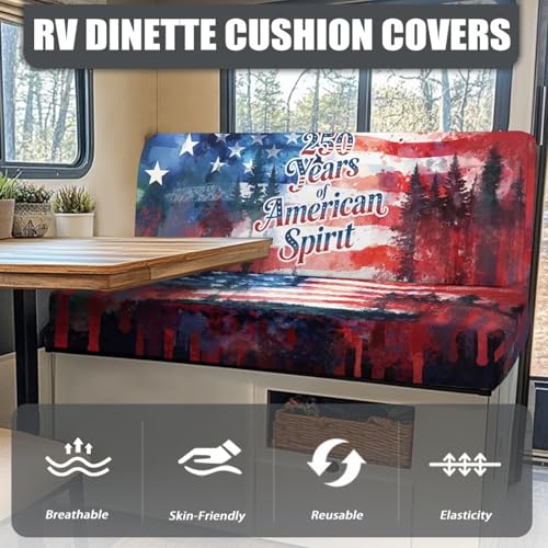 American Flag RV Dinette Cushion Covers Booth Set USA 250th Anniversary Camper Cushion Covers for RV Camper Sofa Including 1 Bench Cover and 1 Backrest Cover - color: 250th Anniversary American Flag Forest