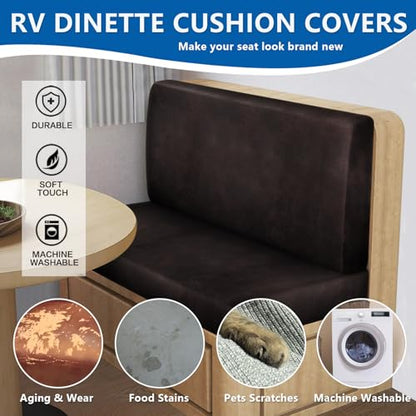 ANARACHON Leather Look RV Camper Dinette Cushion Covers, Washable RV Couch Cushion Covers Dinette Booth Seats Stretchable Camper Seat Covers (02 Chocolate, 2 Sets) - color: 02 Chocolate, size: 2 Sets