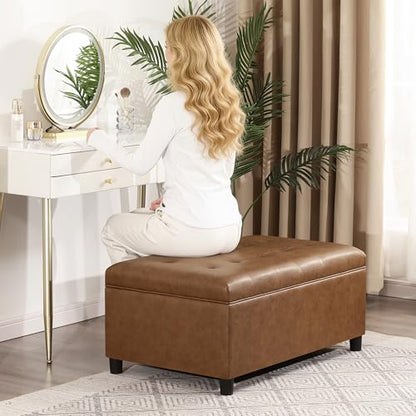 Joveco Rectangular Lift Top Storage Ottoman Bench, Faux Leather Storage Bench for Living Room Entryway Bedroom, Ochre Yellow - color: Ochre Yellow