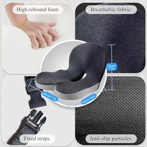 Car Seat Cushion, Memory Foam Driving Cushion with Adjustable Strap, Ergonomic Pad for Car & Semi Truck, Office Chair Cushion for Sciatica & Lower Back Pain Relief, Light Gray & Dark Gray - color: Light Gray & Dark Gray
