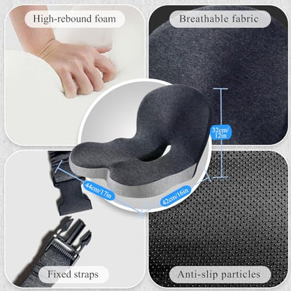 Car Seat Cushion, Memory Foam Driving Cushion with Adjustable Strap, Ergonomic Pad for Car & Semi Truck, Office Chair Cushion for Sciatica & Lower Back Pain Relief, Light Gray & Dark Gray - color: Light Gray & Dark Gray