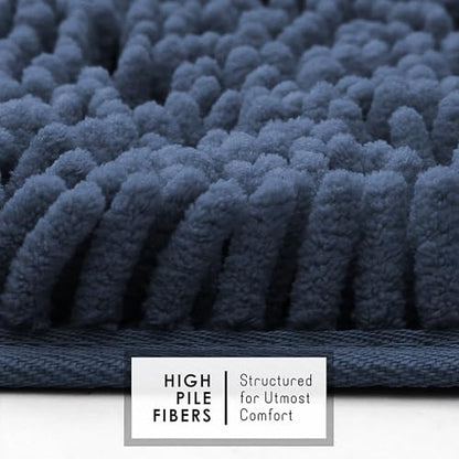 Hearth & Harbor Bathroom Rugs, Chenille Bath Mat - Machine Washable Bath Mats for Bathroom Non-Slip Backing Rubber, Quick Dry Bathroom Mat - Navy Blue 24x36 - color: Navy Blue, style: 24 x 36