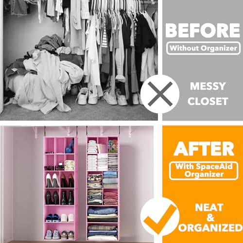 SpaceAid 2 Pack Hanging Closet Organizer and Storage with Dividers, 24 Compartments Hanging Shoe Shelves for Closet, Wardrobe, RV, Garment Rack - Pink - color: Pink