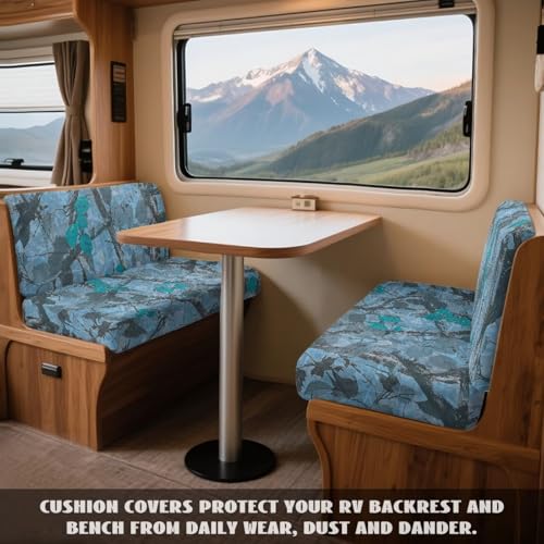 Branch Leaf Blue Pattern 2 Pcs RV Dinette Cushion Covers Anti-Slip Camper Cushion Slipcover Thickened 2 Seat Sofa Chair Cover 1 Backrest Covers and 1 Bench Covers - color: Branch Leaf Blue