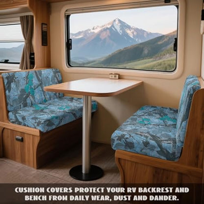Branch Leaf Blue Pattern 2 Pcs RV Dinette Cushion Covers Anti-Slip Camper Cushion Slipcover Thickened 2 Seat Sofa Chair Cover 1 Backrest Covers and 1 Bench Covers - color: Branch Leaf Blue