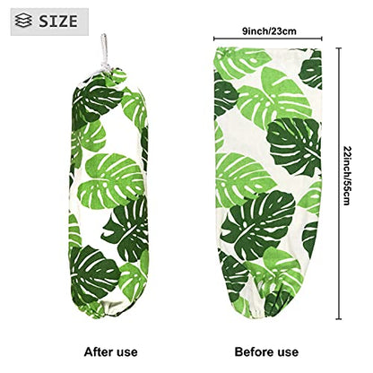 Green Wall Mount Plastic Bag Organizer - Washable Large Grocery Bag Storage Dispenser for Home Kitchen Travelling, Free Adjustment with Drawstring, 22x9 - color: green