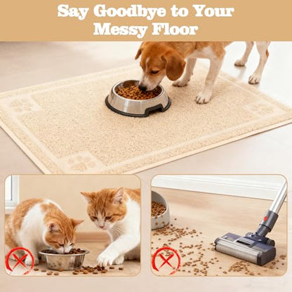 Darkyazi Pet Feeding Mat Large for Dogs and Cats,24"×16" Flexible and Easy to Clean Feeding Mat,Best for Non Slip Waterproof Feeding Mat. (Beige) - color: Beige