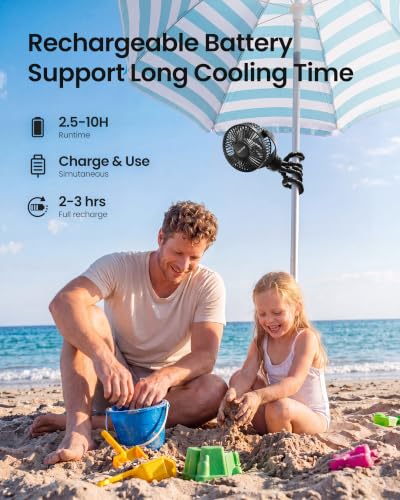 Gaiatop Mini Portable Stroller Fan, Battery Operated Small Clip on, Detachable 3 Speed Rechargeable, 360° Rotate Flexible Tripod Better Cooling for Car Seat Crib Treadmill Travel Black - color: black