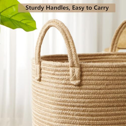 15Dx20H Inches Jute Woven Laundry Hamper Basket Wicker Rope Clothes Hamper Tall Rattan Blanket Basket in Living Room Bedroom 62L Large Capacity - color: Jute, size: Large (62L)